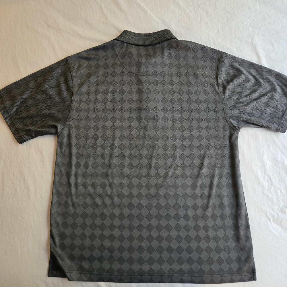 PGA Tour Charcoal Black Checker Diamond Print Golf Polo - Picture 6 of 7